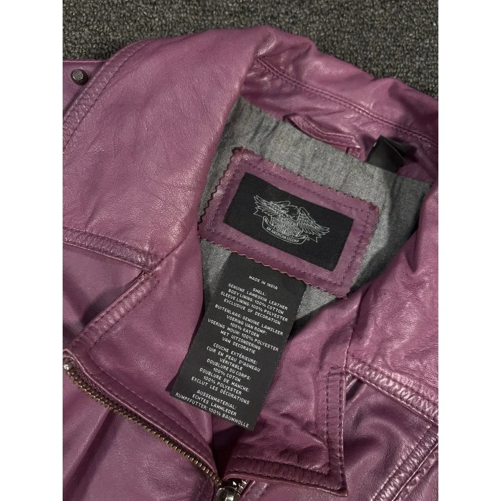 Harley Davidson Jacket Women's Medium Purple Lambskin Leather Moto Studded Biker